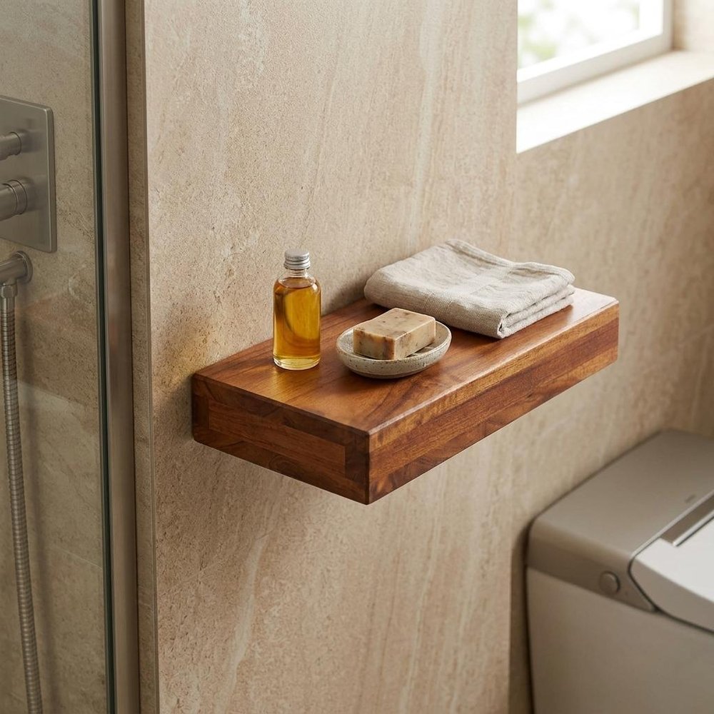 12" Brown Solid Wood Wall Mounted Floating Shelf
