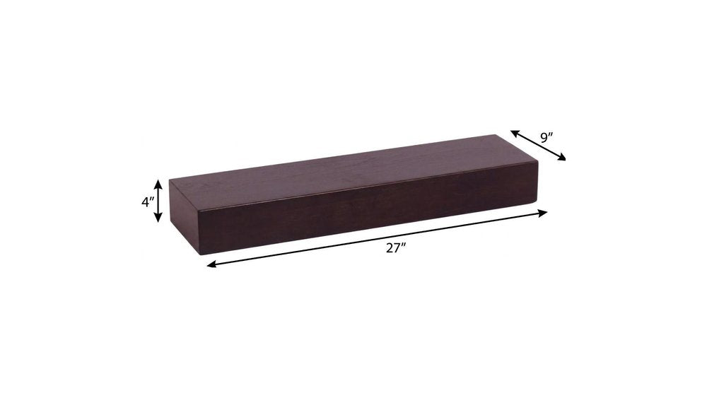 12" Espresso Solid Wood Wall Mounted Floating Shelf