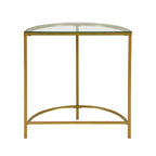 29" Clear and Gold Glass and Iron Half Circle Three Leg Console Table