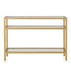 42" Clear and Gold Glass and Iron Console Table With Two Shelves