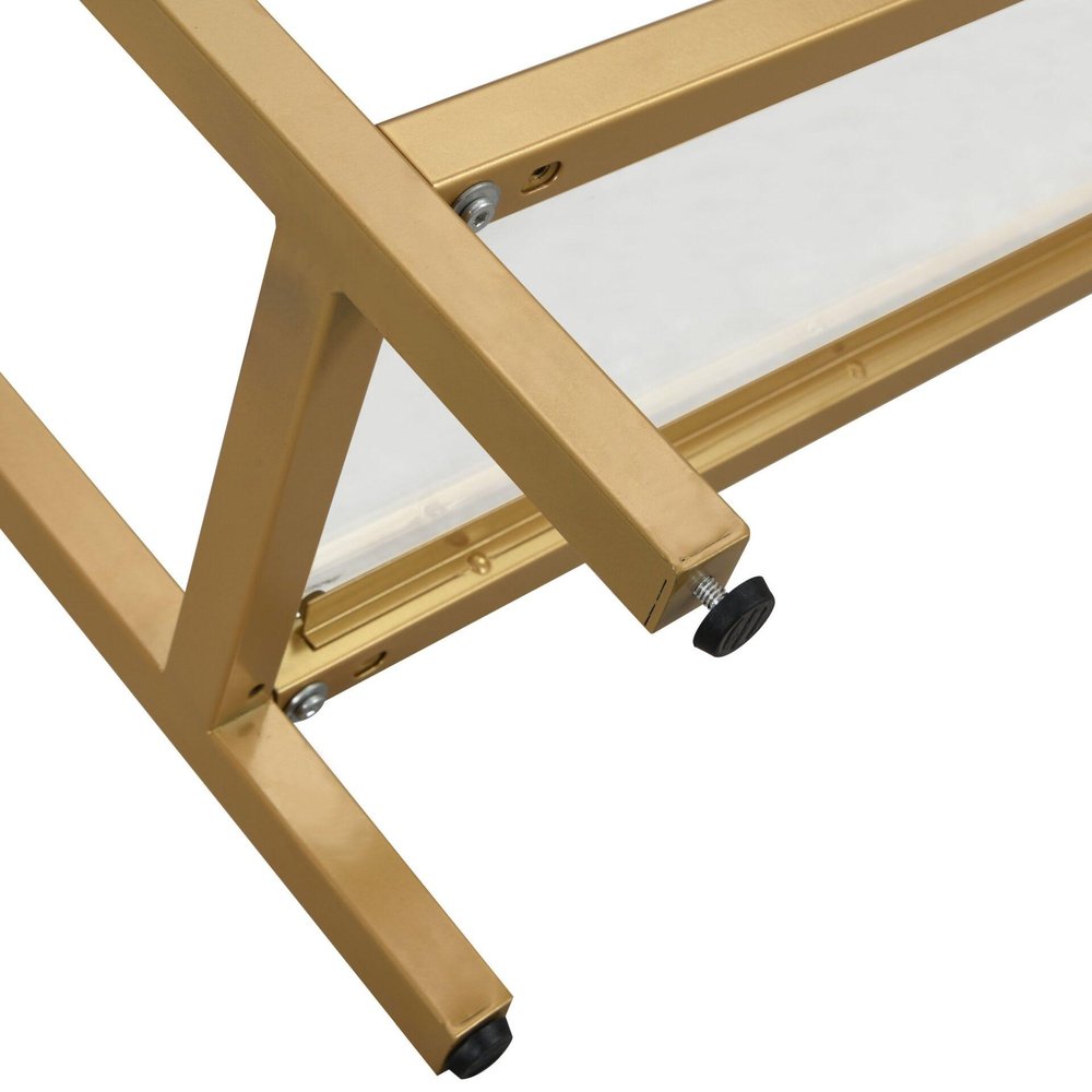 42" Clear and Gold Glass and Iron Console Table With Two Shelves