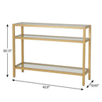 42" Clear and Gold Glass and Iron Console Table With Two Shelves