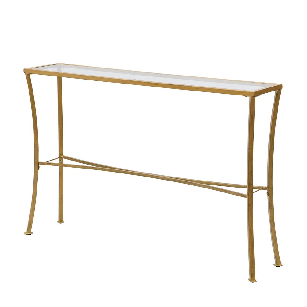 48" Clear and Antiqued Gold Glass and Iron Console Table
