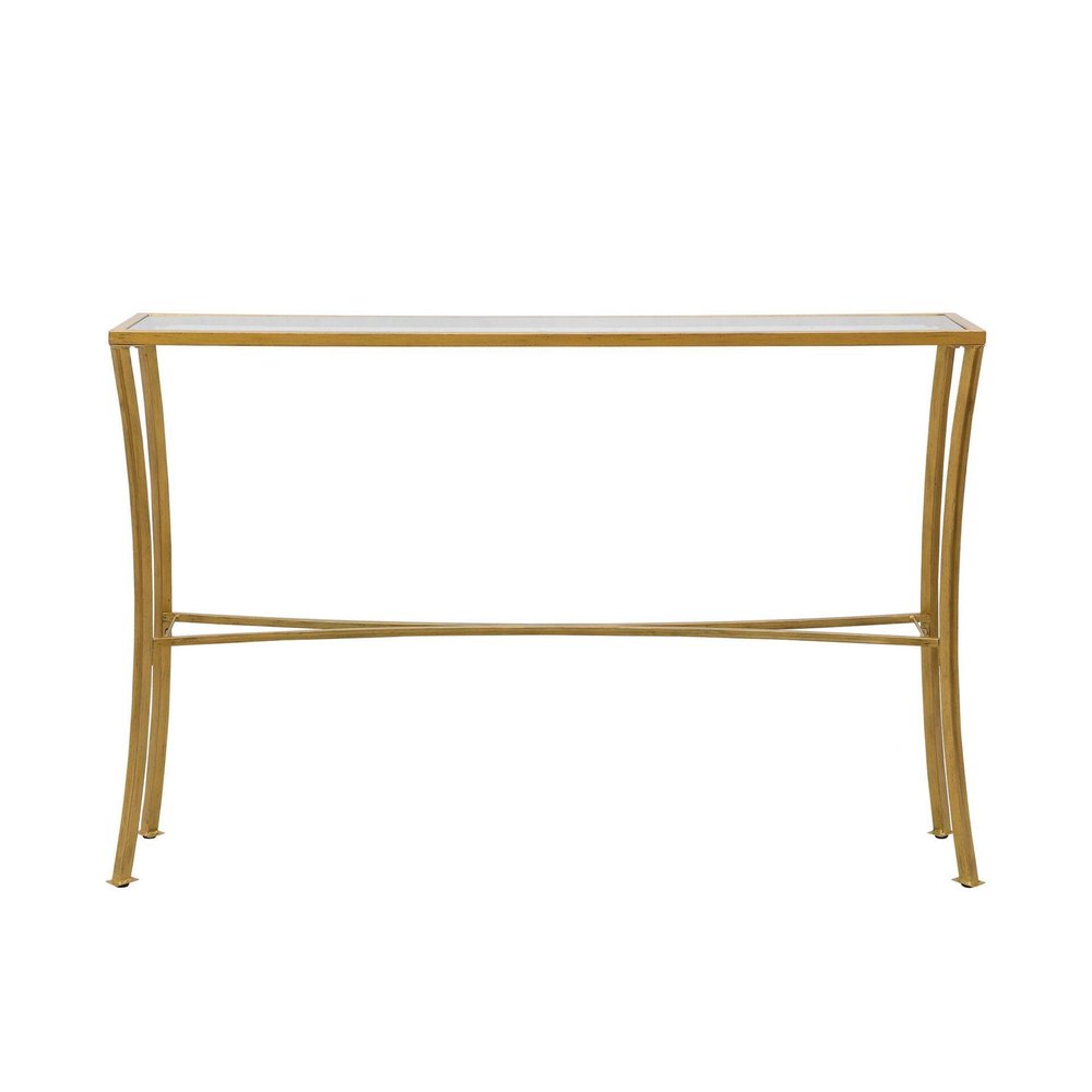 48" Clear and Antiqued Gold Glass and Iron Console Table