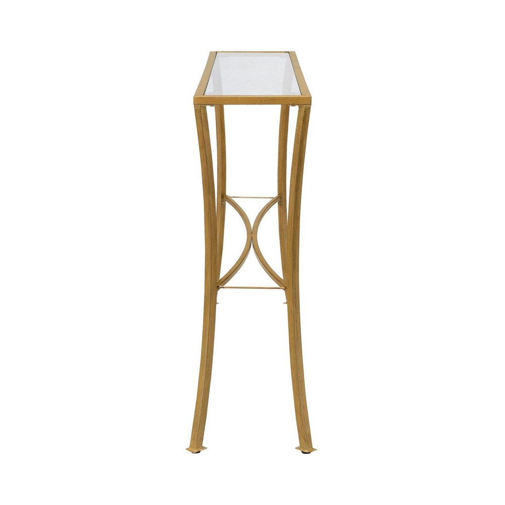 48" Clear and Antiqued Gold Glass and Iron Console Table