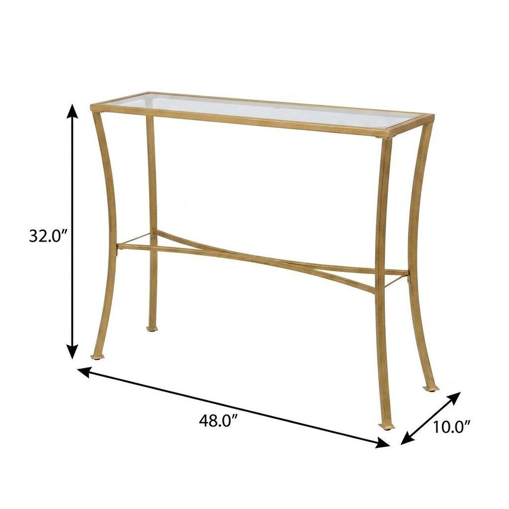48" Clear and Antiqued Gold Glass and Iron Console Table
