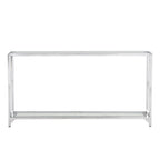 56" Clear and Silver Glass and Iron Frame Console Table With Shelf