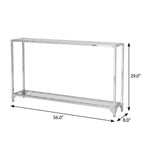 56" Clear and Silver Glass and Iron Frame Console Table With Shelf