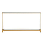 56" Clear and Gold Glass and Iron Console Table With Shelf