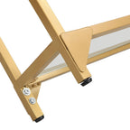 56" Clear and Gold Glass and Iron Console Table With Shelf