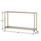 56" Clear and Gold Glass and Iron Console Table With Shelf
