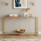 56" Clear and Gold Glass and Iron Console Table With Shelf