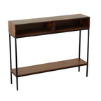 42" Chestnut and Black Solid Wood and Iron Console Table With Shelf