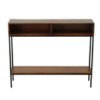 42" Chestnut and Black Solid Wood and Iron Console Table With Shelf