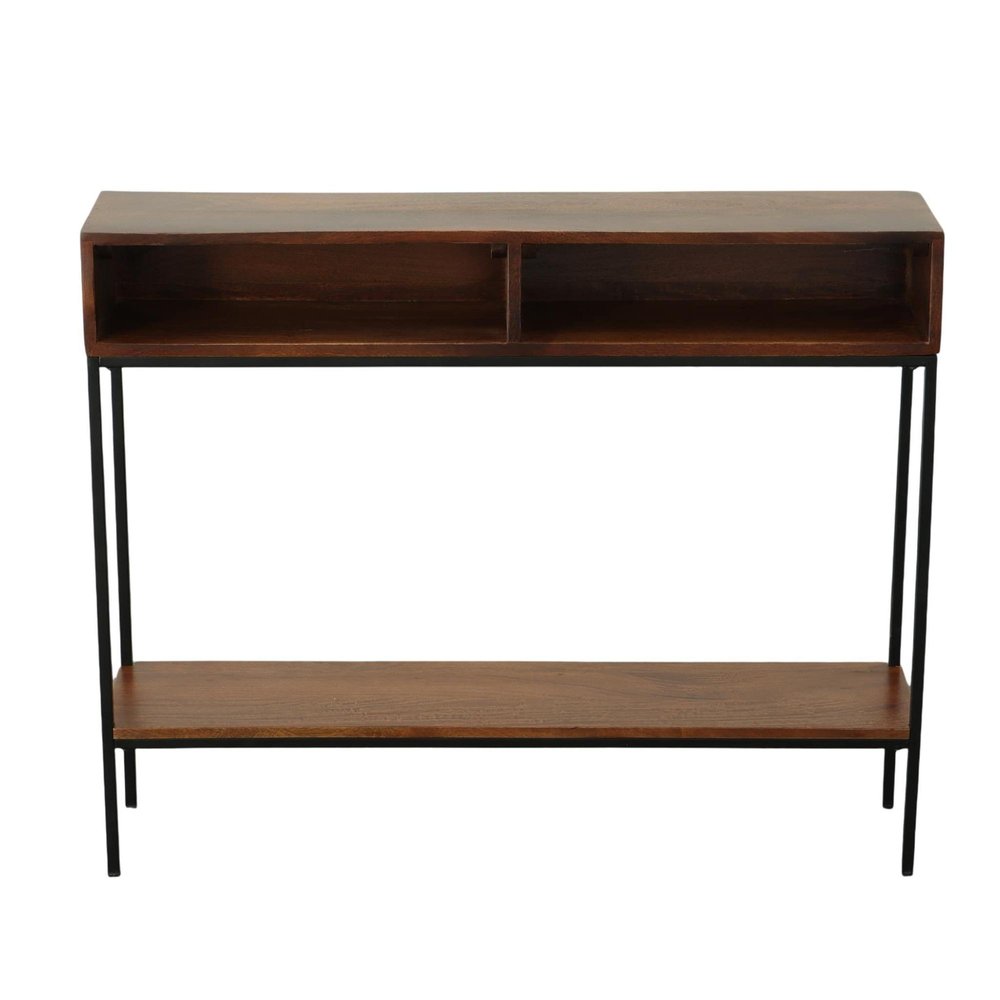 42" Chestnut and Black Solid Wood and Iron Console Table With Shelf