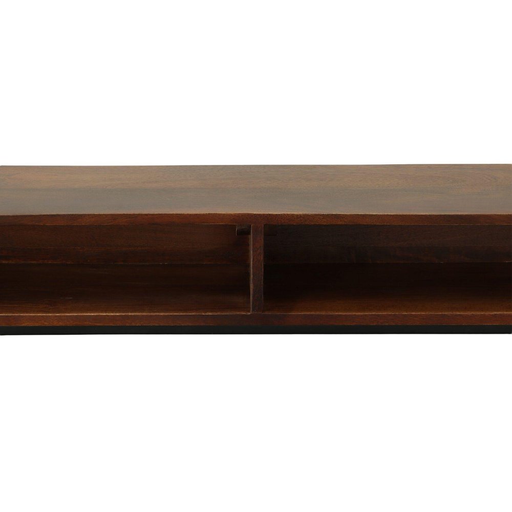 42" Chestnut and Black Solid Wood and Iron Console Table With Shelf