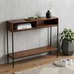 42" Chestnut and Black Solid Wood and Iron Console Table With Shelf