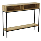42" Natural and Black Solid Wood and Iron Console Table With Shelf