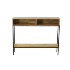 42" Natural and Black Solid Wood and Iron Console Table With Shelf