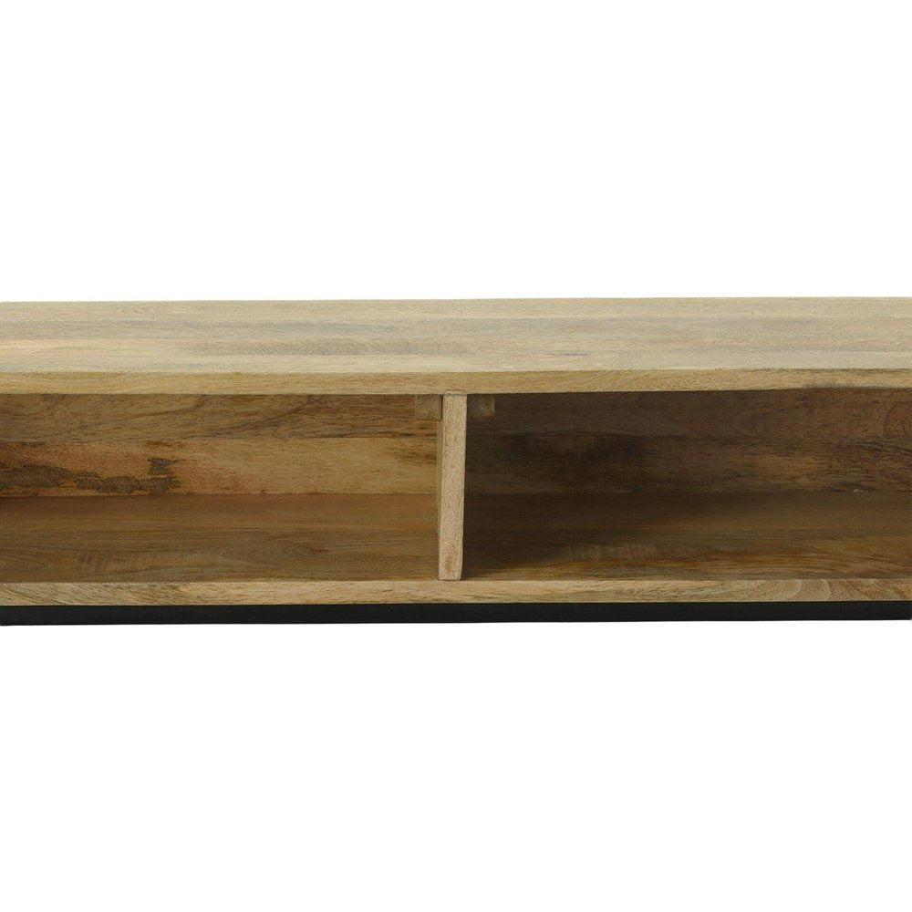 42" Natural and Black Solid Wood and Iron Console Table With Shelf