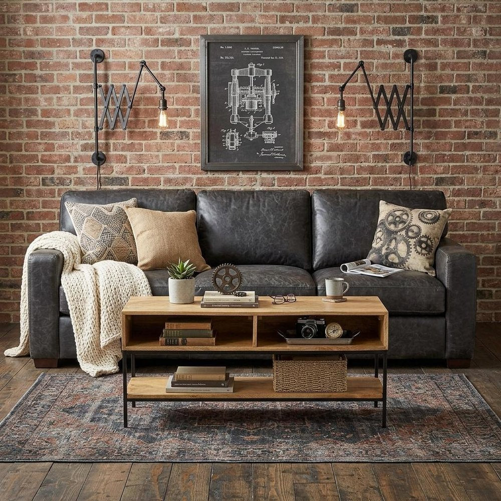 42" Natural and Black Solid Wood and Iron Console Table With Shelf