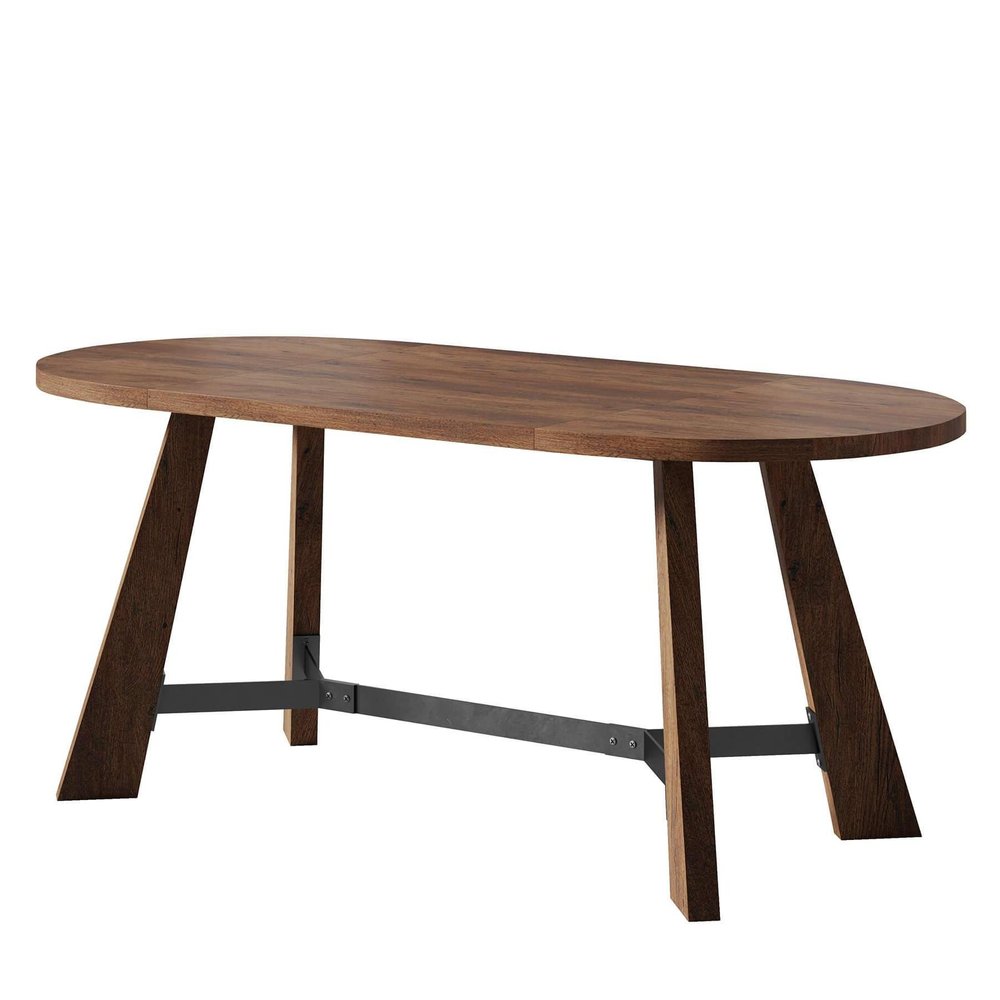 71" Brown and Black Wood Trestle Base Oval Dining Table