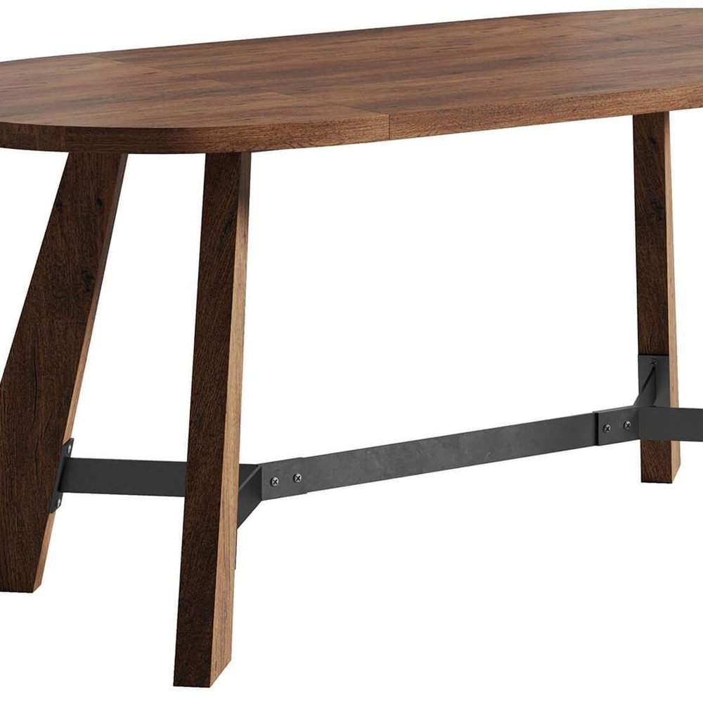 71" Brown and Black Wood Trestle Base Oval Dining Table