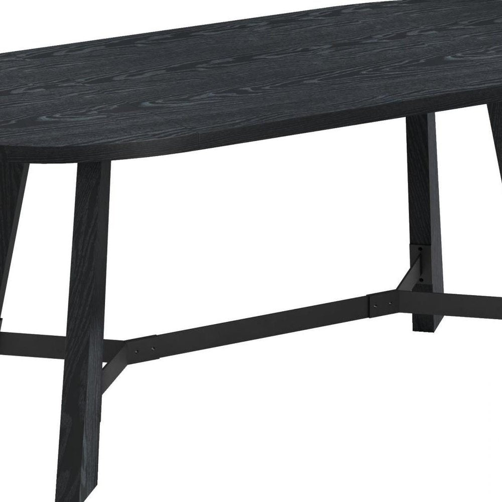 71" Brown and Black Wood Trestle Base Oval Dining Table