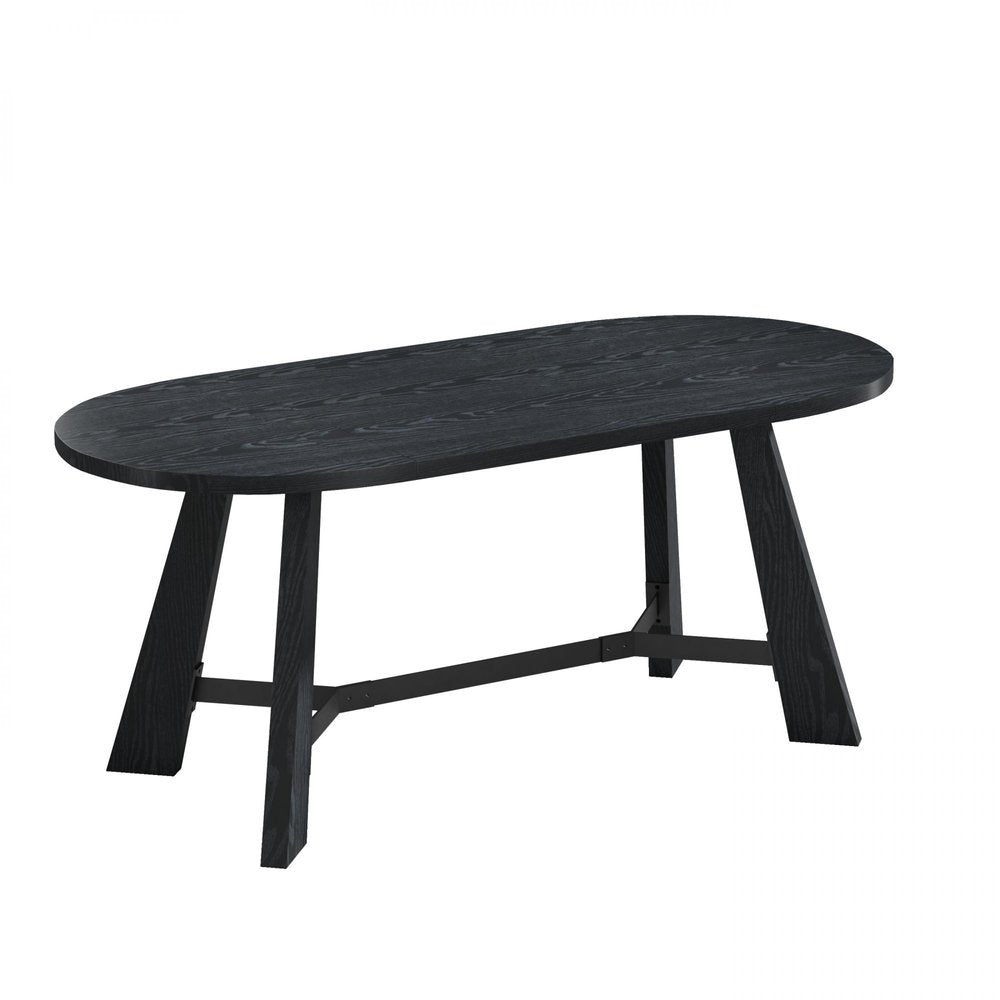 71" Brown and Black Wood Trestle Base Oval Dining Table
