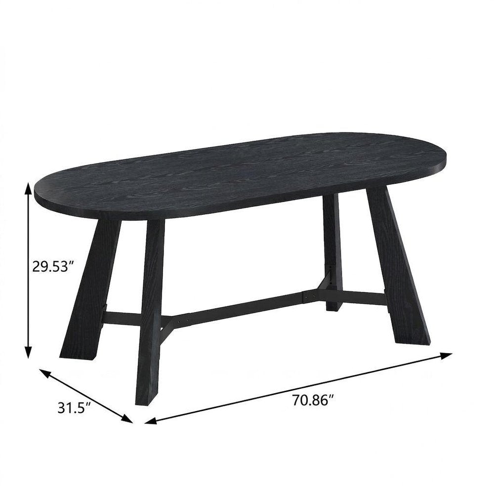71" Brown and Black Wood Trestle Base Oval Dining Table