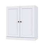 36" White Solid Wood Adjustable Three Tier Library Bookcase with Two Doors