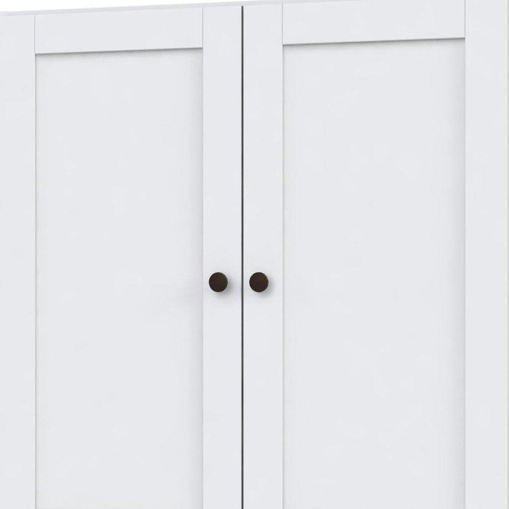 36" White Solid Wood Adjustable Three Tier Library Bookcase with Two Doors