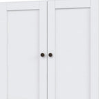 36" White Solid Wood Adjustable Three Tier Library Bookcase with Two Doors