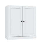 36" White Solid Wood Adjustable Three Tier Library Bookcase with Two Doors
