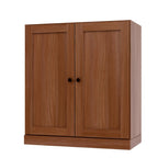 36" Coffee Solid Wood Adjustable Three Tier Library Bookcase with Two Doors