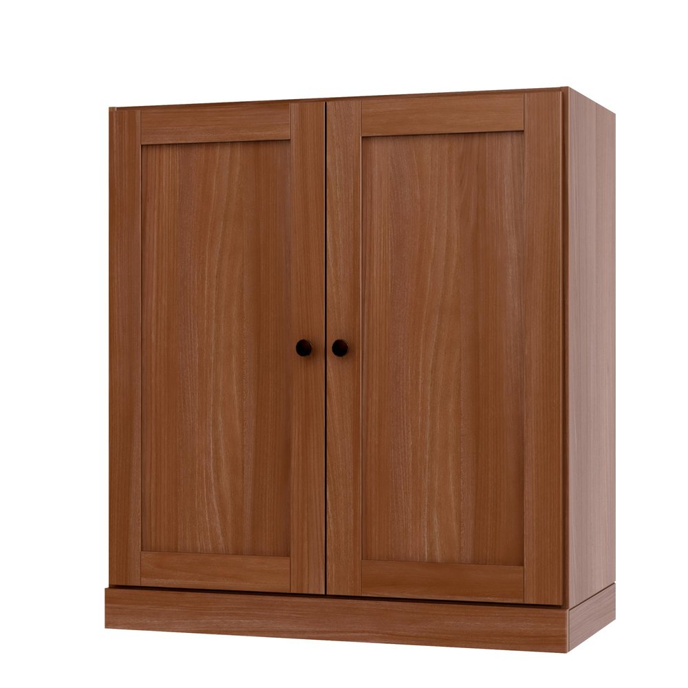 36" Coffee Solid Wood Adjustable Three Tier Library Bookcase with Two Doors