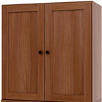 36" Coffee Solid Wood Adjustable Three Tier Library Bookcase with Two Doors