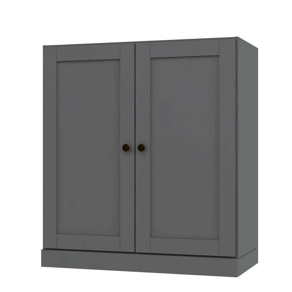 36" Gray Solid Wood Adjustable Three Tier Library Bookcase with Two Doors