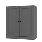 36" Gray Solid Wood Adjustable Three Tier Library Bookcase with Two Doors