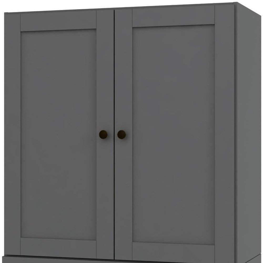 36" Gray Solid Wood Adjustable Three Tier Library Bookcase with Two Doors