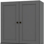 36" Gray Solid Wood Adjustable Three Tier Library Bookcase with Two Doors