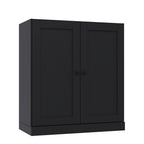 36" Black Solid Wood Adjustable Three Tier Library Bookcase with Two Doors