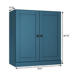 36" Teal Blue Solid Wood Adjustable Three Tier Library Bookcase with Two Doors