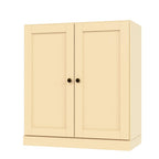 36" Yellow Solid Wood Adjustable Three Tier Library Bookcase with Two Doors