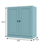 36" Aqua Solid Wood Adjustable Three Tier Library Bookcase with Two Doors