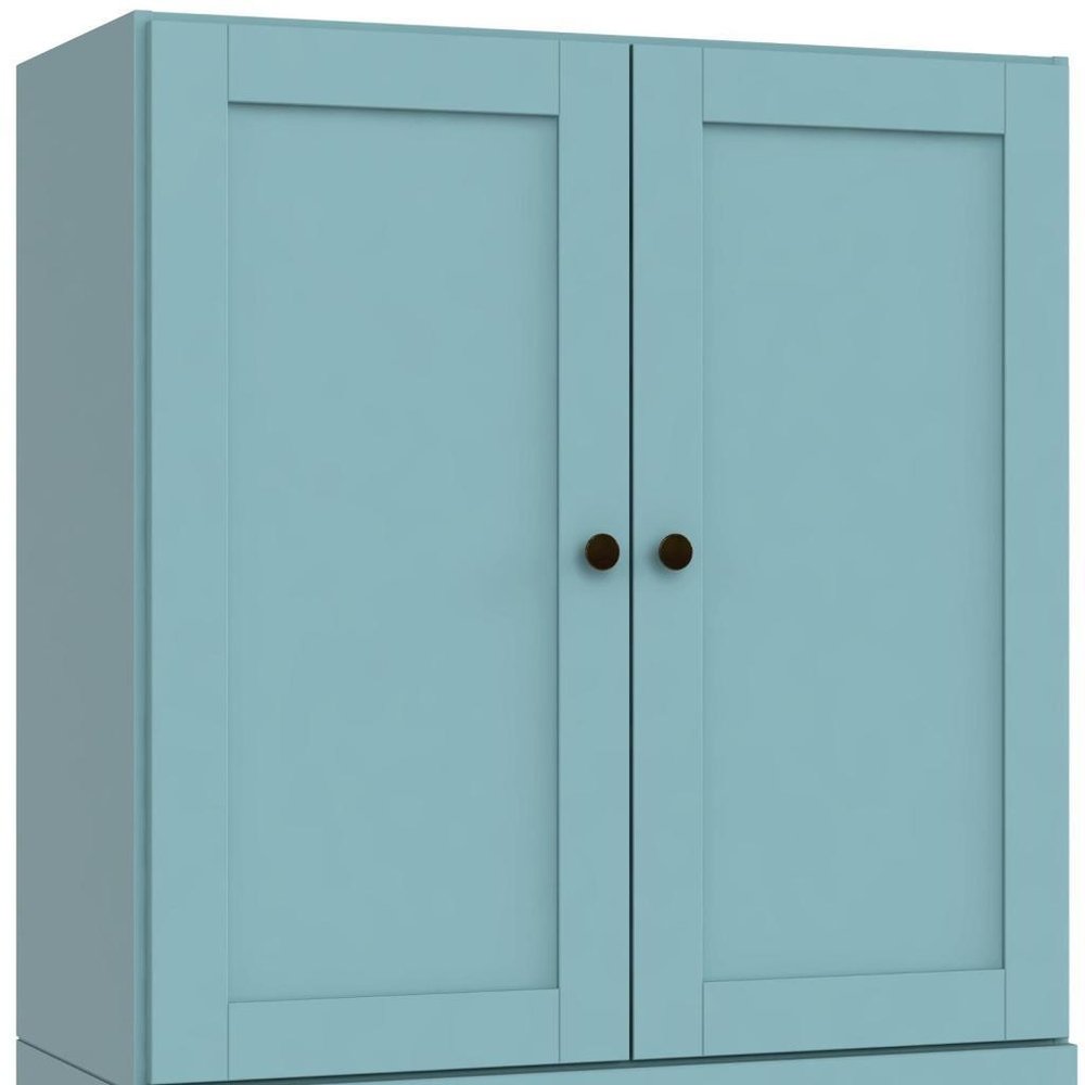 36" Aqua Solid Wood Adjustable Three Tier Library Bookcase with Two Doors