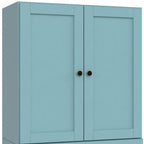 36" Aqua Solid Wood Adjustable Three Tier Library Bookcase with Two Doors
