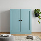 36" Aqua Solid Wood Adjustable Three Tier Library Bookcase with Two Doors