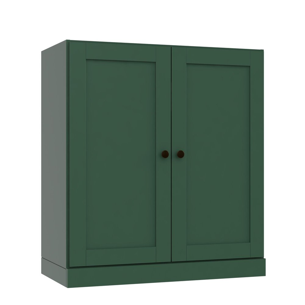 36" Green Solid Wood Adjustable Three Tier Library Bookcase with Two Doors