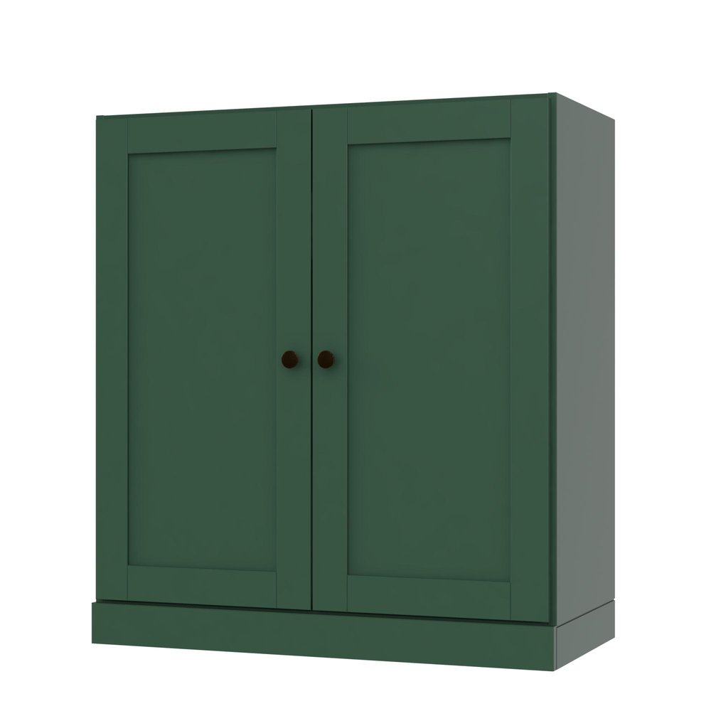 36" Green Solid Wood Adjustable Three Tier Library Bookcase with Two Doors